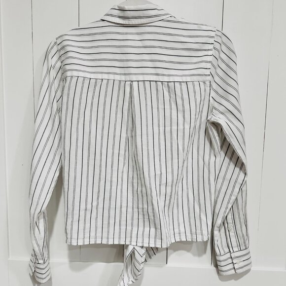 Madewell White & Black Striped Tie-Front Button Down Shirt – Size Small - Picture 3 of 3